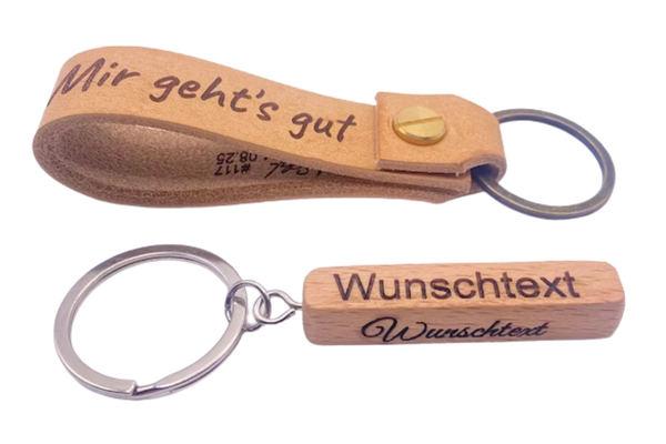 Schlüsselanhänger aus Leder und aus Holz