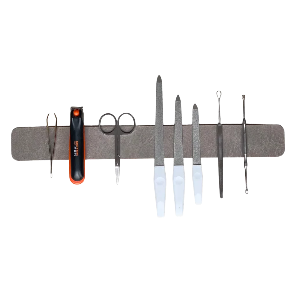 Bad Organizer Leder magnetisch für Feilen Scheren und Pinzetten mit Wunschgravur grau 33cm-Leiste