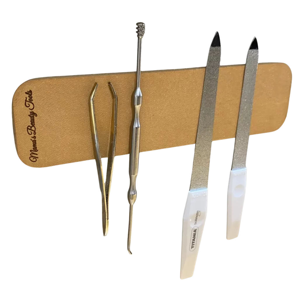 Bad Organizer Leder magnetisch für Feilen Scheren und Pinzetten mit Wunschgravur naturbelassen 15cm-Leiste