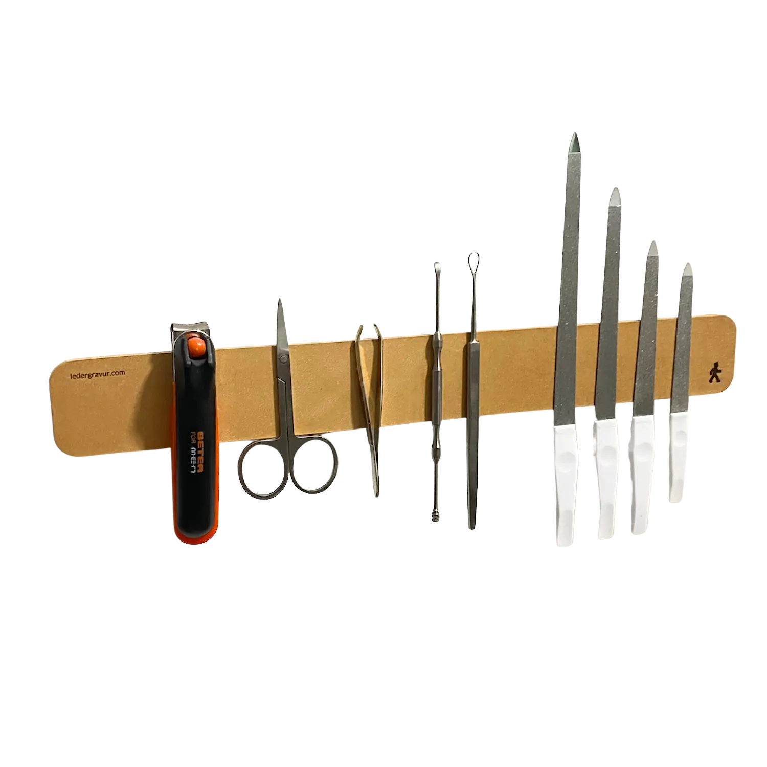 Bad Organizer Leder magnetisch für Feilen Scheren und Pinzetten mit Wunschgravur naturbelassen 33cm-Leiste